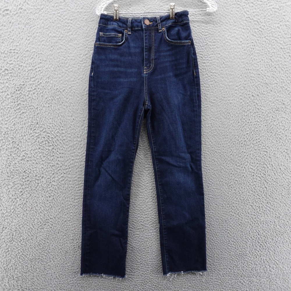 La Ligne Straight Ankle Frayed Hem Jeans 25 Blue Dark Wash Womens High Rise